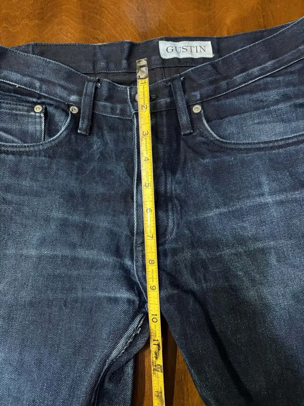 GUSTIN Mens Slim Fit Raw Jeans Size 32x32 California Sewn Dark Wash Selvedge